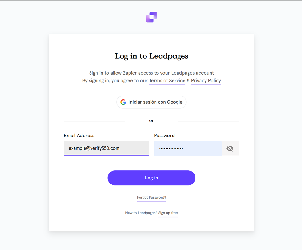 Complete OAuth to connect your Leadpages account to Zapier