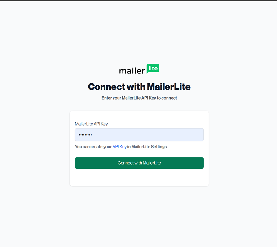 Enter your MailerLite API key to authorize Verify550