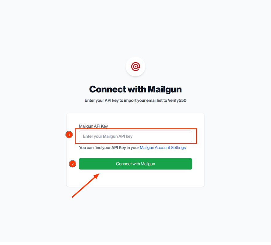 Enter your Mailgun API key to authorize Verify550