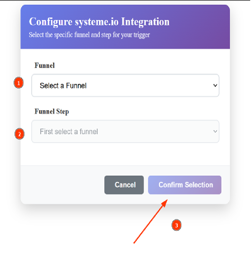 Select funnel and fields for New Optin trigger in Systeme.io